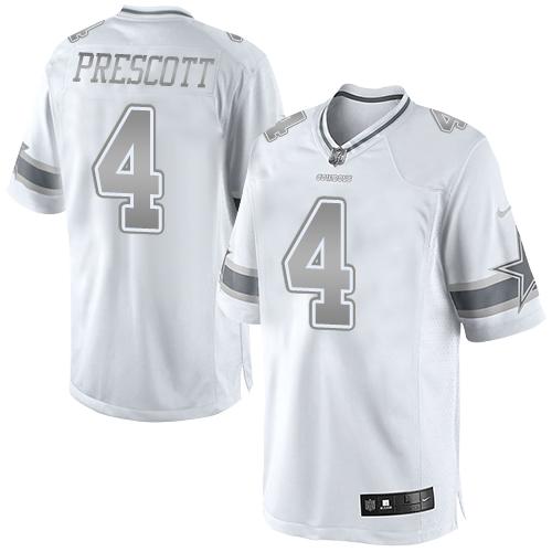 Cowboys #4 Dak Prescott White Men's Stitched Limited Platinum Jersey