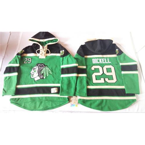 Chicago Blackhawks #29 Bryan Bickell Green St. Patrick's Day McNary Lace Hoodie Stitched Jersey Men's