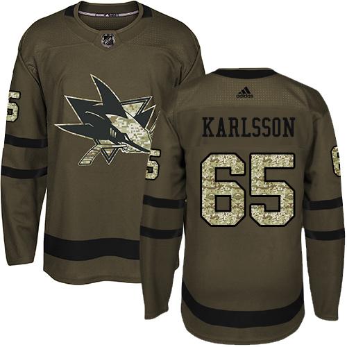 Adidas San Jose Sharks #65 Erik Karlsson Green Salute to Service Stitched Jersey Men's