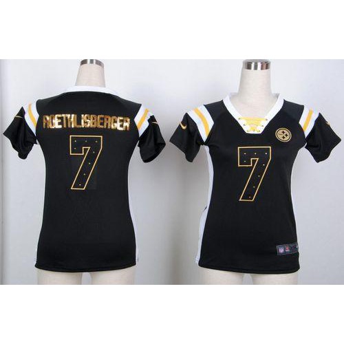 Pittsburgh Steelers #7 Ben Roethlisberger Black Women's Stitched Elite Draft Him Shimmer Jersey Womens