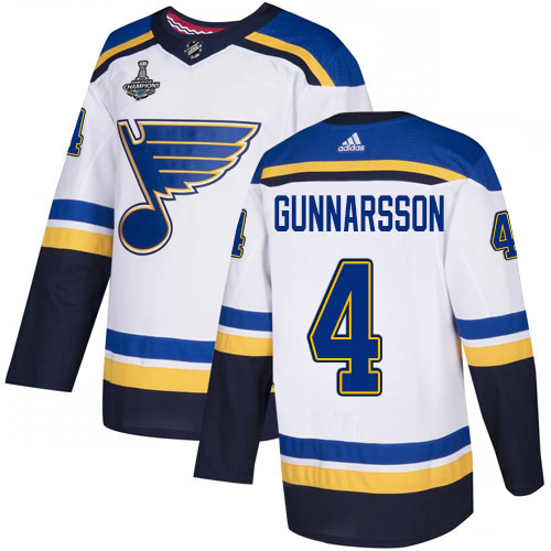 Adidas St. Louis Blues #4 Carl Gunnarsson White Road Authentic 2019 Stanley Cup Champions Stitched Jersey Men's