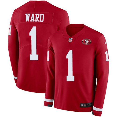 49ers #1 Jimmie Ward Red Team Color Youth Stitched Limited Therma Long Sleeve Jersey
