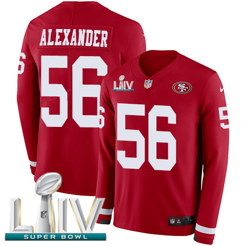 San Francisco 49ers #56 Kwon Alexander Red Super Bowl LIV 2020 Team Color Youth Stitched Limited Therma Long Sleeve Jersey Youth