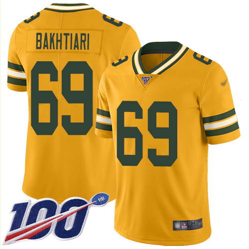 Green Bay Packers #69 David Bakhtiari Gold Men's Stitched Limited Inverted Legend 100th Season Jersey Men's