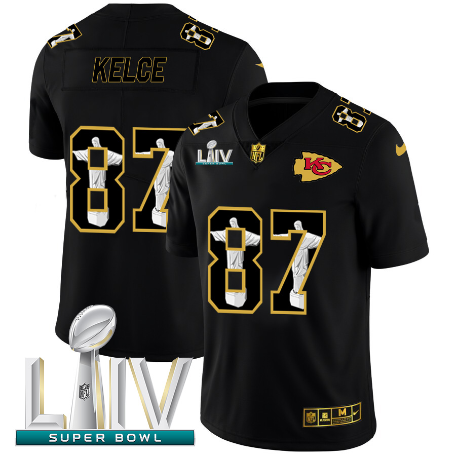 Kansas City Chiefs #87 Travis Kelce Carbon Black Super Bowl LIV 2020 Vapor Cristo Redentor Limited Jersey