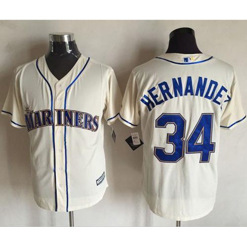 Seattle Mariners #34 Felix Hernandez Cream New Cool Base Stitched Jersey Men's