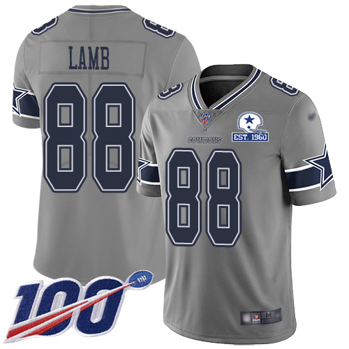 Cowboys #88 CeeDee Lamb Gray Men's Stitched With Established In 1960 Patch Limited Inverted Legend 100th Season Jersey