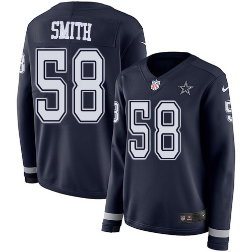 Dallas Cowboys #58 Aldon Smith Navy Blue Team Color Women's Stitched Limited Therma Long Sleeve Jersey Womens