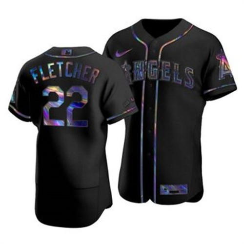 Los Angeles Los Angeles Angels #22 David Fletcher Men's Iridescent Holographic Collection Jersey - Black Men's