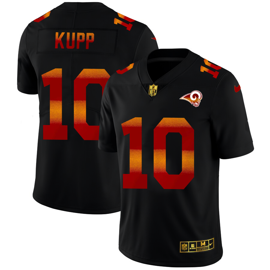 Los Angeles Rams #10 Cooper Kupp Men's Black Red Orange Stripe Vapor Limited Jersey