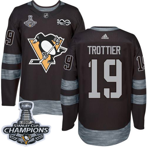 Adidas Pittsburgh Penguins #19 Bryan Trottier Black 1917-2017 100th Anniversary Stanley Cup Finals Champions Stitched Jersey Men's