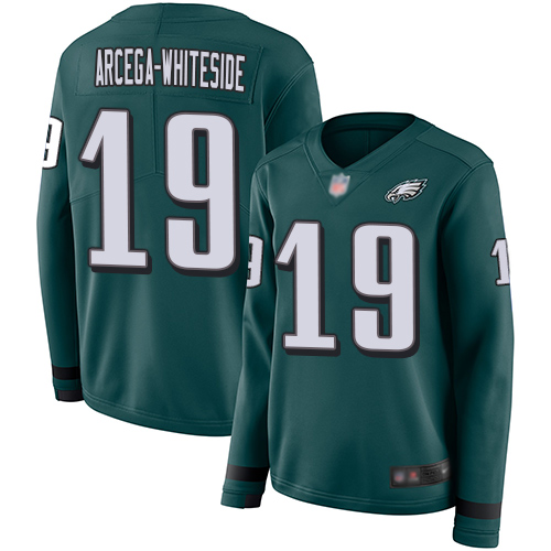 Philadelphia Eagles #19 JJ Arcega-Whiteside Midnight Green Team Color Women's Stitched Limited Therma Long Sleeve Jersey Womens