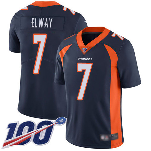 Broncos #7 John Elway Navy Blue Alternate Men's Stitched 100th Season Vapor Limited Jersey