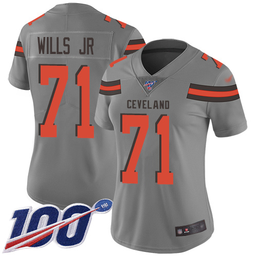 Cleveland Browns #71 Jedrick Wills JR Gray Women's Stitched Limited Inverted Legend 100th Season Jersey Womens