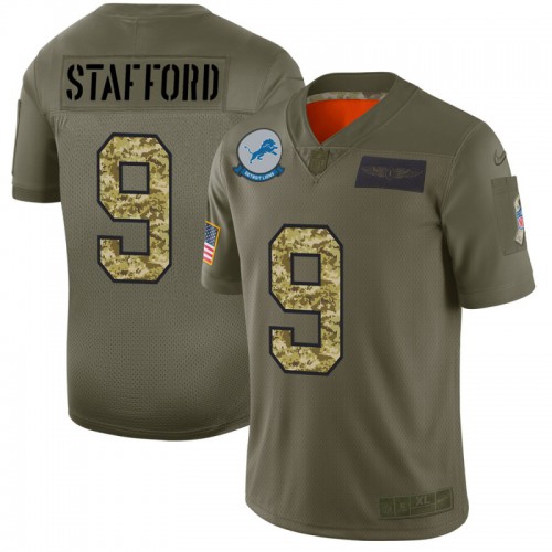 Detroit Detroit Lions #9 Matthew Stafford Men's 2019 Olive Camo Salute To Service Limited Jersey Men's