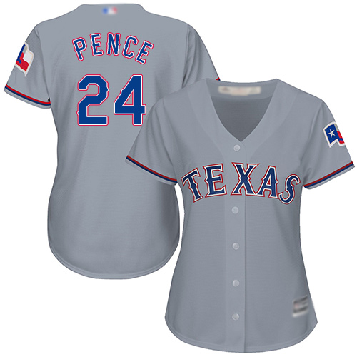 Texas Rangers #24 Hunter Pence Grey Road Women's Stitched Jersey Womens