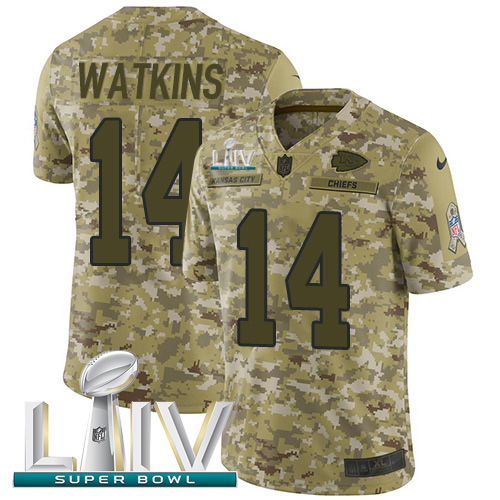 Kansas City Chiefs #14 Sammy Watkins Camo Super Bowl LIV 2020 Youth Stitched Limited 2018 Salute To Service Jersey Youth
