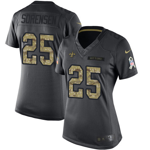 Saints #25 Daniel Sorensen Black Women's Stitched Limited 2016 Salute To Service Jersey