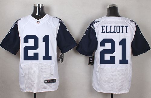 Cowboys #21 Ezekiel Elliott White Men's Stitched Elite Rush Jersey