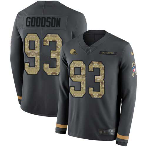 Cleveland Browns #93 B.J. Goodson Anthracite Salute to Service Youth Stitched Limited Therma Long Sleeve Jersey Youth