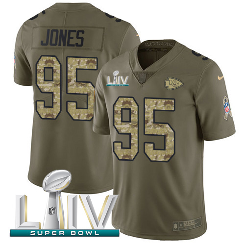 Chiefs #95 Chris Jones Olive/Camo Super Bowl LIV 2020 Men's Stitched Limited 2017 Salute To Service Jersey