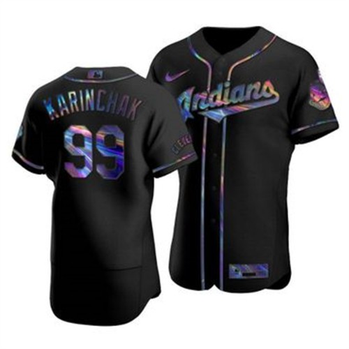 Cleveland Guardians #99 James Karinchak Men's Iridescent Holographic Collection Jersey - Black Men's