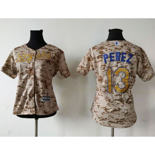 Kansas City Royals #13 Salvador Perez Camo Women's Fashion Stitched Jersey Womens