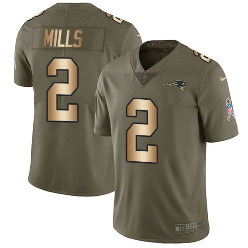 Patriots #2 Jalen Mills Olive/Gold Men's Stitched Limited 2017 Salute To Service Jersey