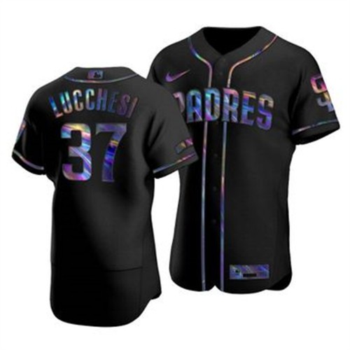 San Diego San Diego Padres #37 Joey Lucchesi Men's Iridescent Holographic Collection Jersey - Black Men's