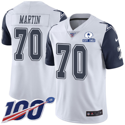 Dallas Cowboys #70 Zack Martin White Men's Stitched With Established In 1960 Patch Limited Rush 100th Season Jersey Men's