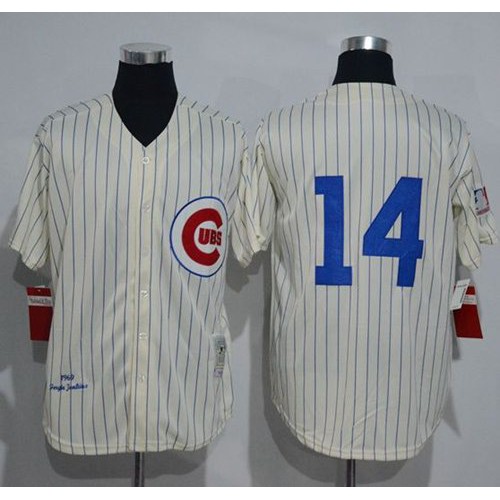 Mitchell And Ness 1969 Chicago Cubs #14 Ernie Banks Cream Strip Throwback Stitched Jersey Men's