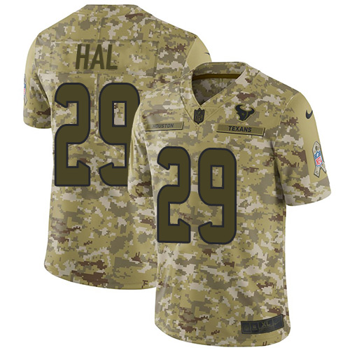Houston Texans #29 Andre Hal Camo Youth Stitched Limited 2018 Salute to Service Jersey Youth