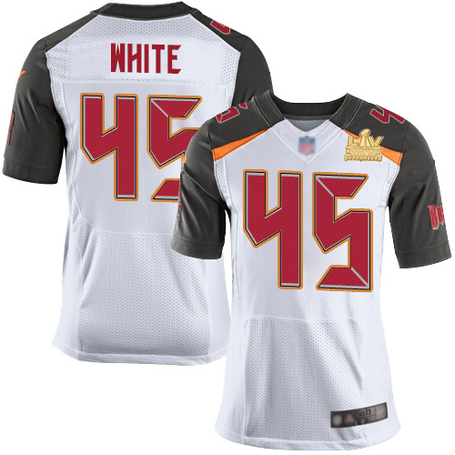 Buccaneers #45 Devin White White Men's Super Bowl LV Champions Patch Stitched New Elite Jersey