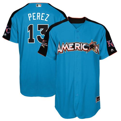 Kansas City Royals #13 Salvador Perez Blue 2017 All-Star American League Stitched Jersey Men's