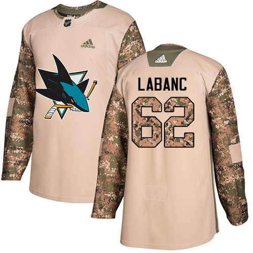 Adidas San Jose Sharks #62 Kevin Labanc Camo Authentic 2017 Veterans Day Stitched Youth Jersey Youth