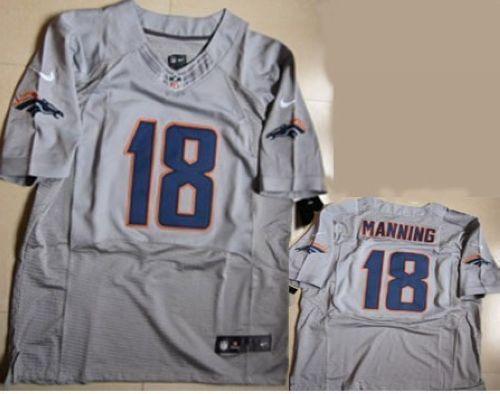 Broncos #18 Peyton Manning New Grey Shadow Men's Stitched Elite Jersey