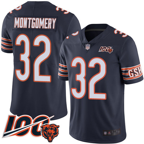 Chicago Bears #32 David Montgomery Navy Blue Team Color Men's Stitched 100th Season Vapor Limited Jersey Men's