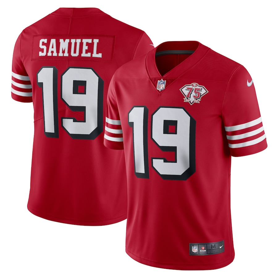 49ers #19 Deebo Samuel Red Rush Men's 75th Anniversary Stitched Vapor Untouchable Limited Jersey