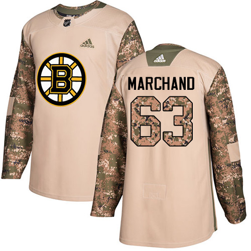 Adidas Boston Bruins #63 Brad Marchand Camo Authentic 2017 Veterans Day Stitched Jersey Men's