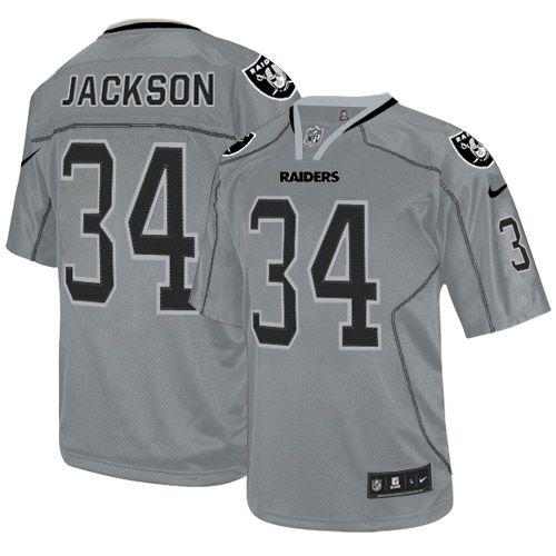 Raiders #34 Bo Jackson Lights Out Grey Youth Stitched Elite Jersey