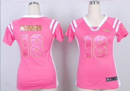 Broncos #18 Peyton Manning Pink Women's Stitched Elite Draft Him Shimmer Jersey