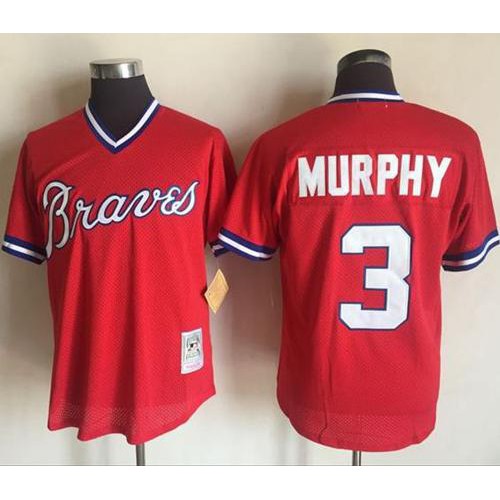 Mitchell And Ness 1980 Atlanta Braves #3 Dale Murphy Red Stitched Jersey Men's
