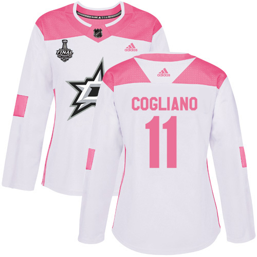 Adidas Dallas Stars #11 Andrew Cogliano White/Pink Authentic Fashion Women's 2020 Stanley Cup Final Stitched Jersey Womens