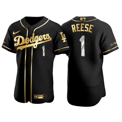 Los Angeles Los Angeles Dodgers #1 Pee Wee Reese Men's Authentic 2021 Gold Program Jersey Black Men's