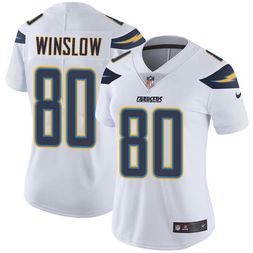 Los Angeles Chargers #80 Kellen Winslow White Women's Stitched Vapor Untouchable Limited Jersey Womens