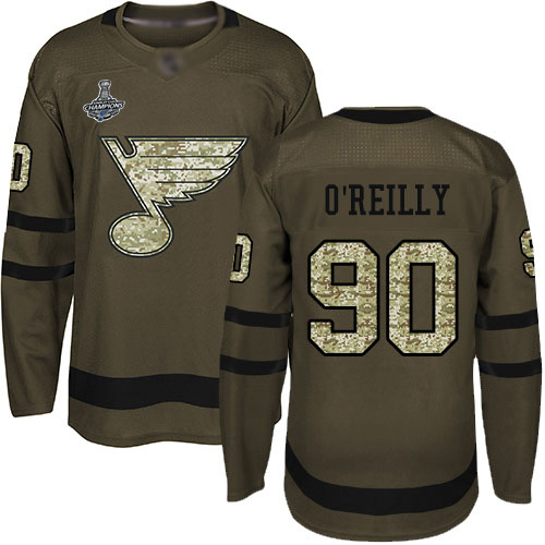 Adidas St. Louis Blues #90 Ryan O'Reilly Green Salute to Service Stanley Cup Champions Stitched Youth Jersey Youth