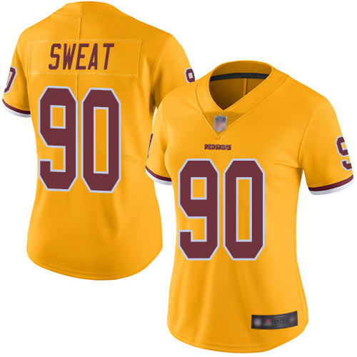 Washington Commanders #90 Montez Sweat Gold Women's Stitched Limited Rush Jersey Womens