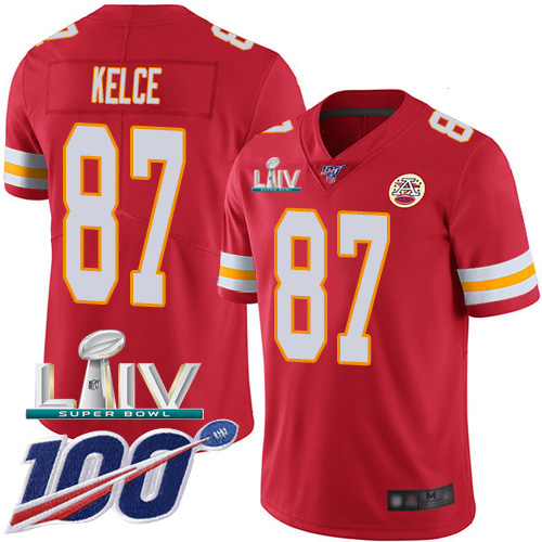 Chiefs #87 Travis Kelce Red Super Bowl LIV 2020 Team Color Men's Stitched 100th Season Vapor Untouchable Limited Jersey