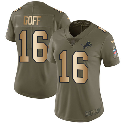 Detroit Lions #16 Jared Goff Olive/Gold Women's Stitched Limited 2017 Salute To Service Jersey