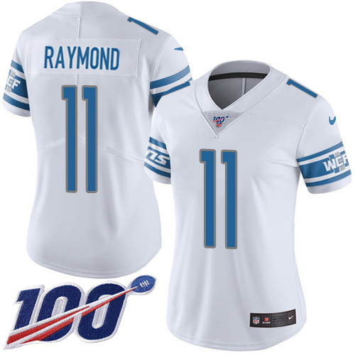 Lions #11 Kalif Raymond White Women's Stitched 100th Season Vapor Untouchable Limited Jersey